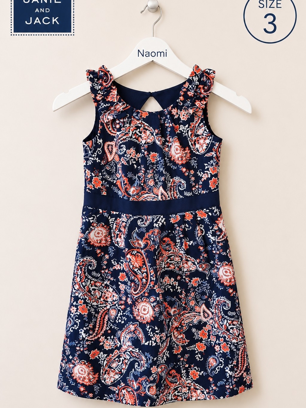Janie and Jack Navy and Coral Paisley Ruffle-Shoulder Dress